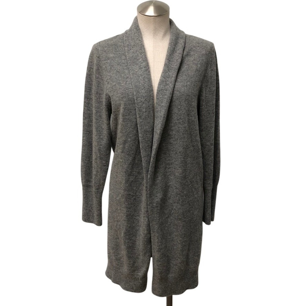 Quince Cardigan Sweater Womens M Gray 100% Cashmere Open Front Shawl Collar Long